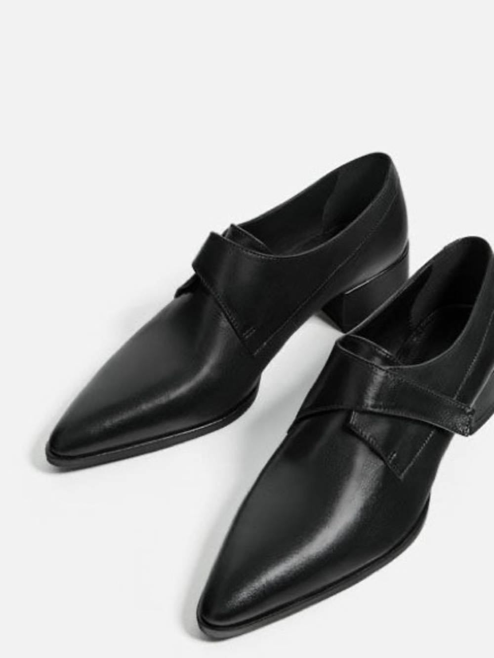 ZARA Women’s Black Leather Low Block Heel Slip-On Shoes SIZE 39